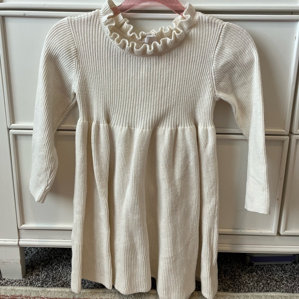 GAP Cream Ruffle Ribbed Dress